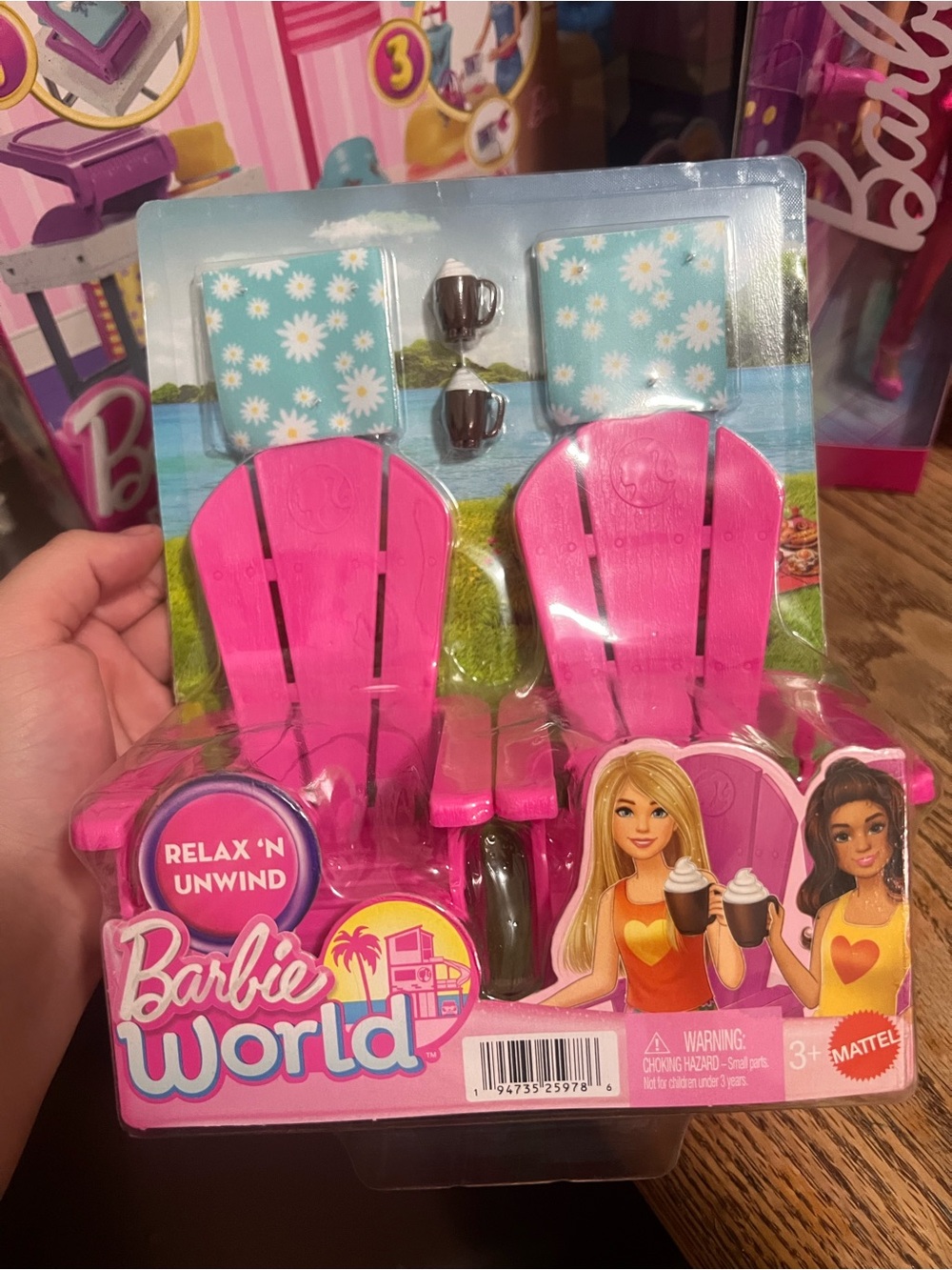 Barbie Pink Adirondack Chairs with Blue Daisy Cushions